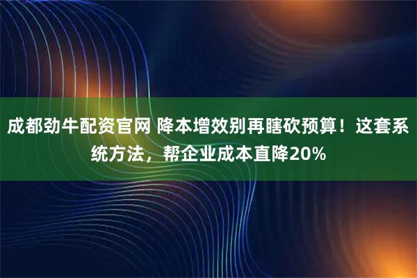 成都劲牛配资官网 降本增效别再瞎砍预算！这套系统方法，帮企业成本直降20%